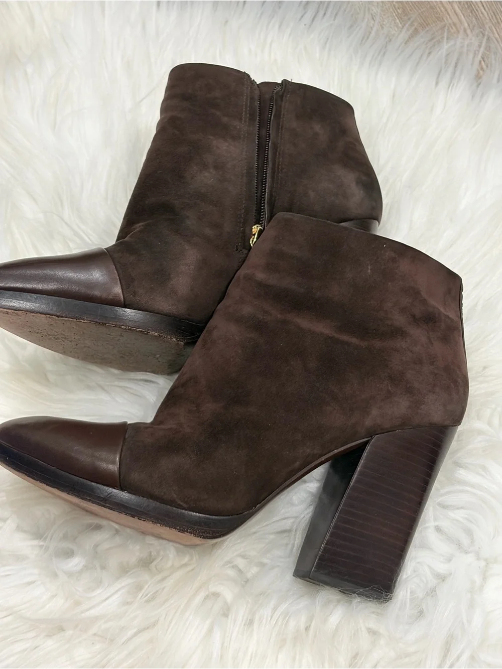Tory Burch Dark Brown Suede Pointed Toe Ankle Booties